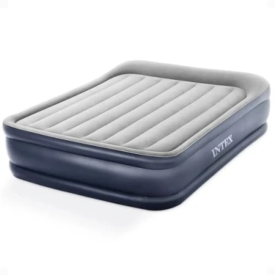 Image of Intex 64135ED Dura Beam Plus Deluxe Pillow Rest Air Mattress: Fiber Tech Queen Size Built in Electric Pump 16.5in Bed Height 600lb Weight Capacity