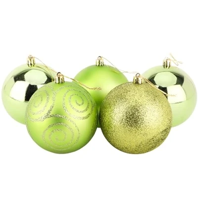 Image of Christmas Concepts® Pack of 5 100mm (4&quot;) Large Baubles Shiny, Matte &amp; Glitter Design Decorations (Lime Green)