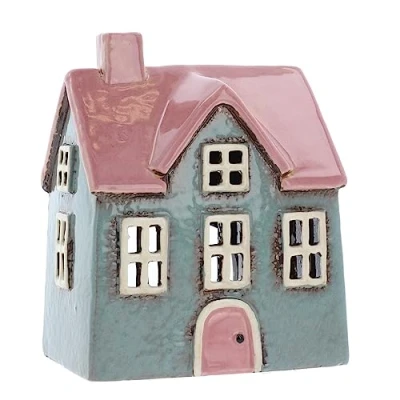 Image of Shudehill Giftware Ceramic Village Pottery Bright Colour Range Tealight Holder, beautiful house warming gift, Home Ornament, Candle Holder… (Grey/Pink)