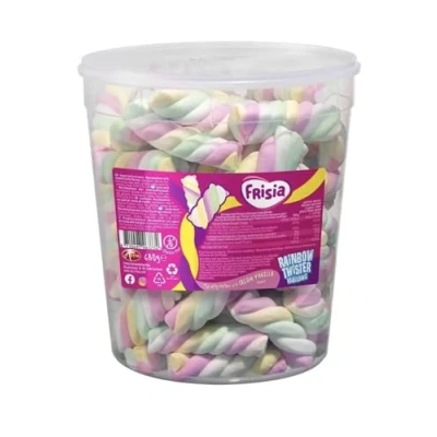 Image of Frisia Rainbow Twister Mallows 680g Tub Drum Sweets Like Marshmallows New