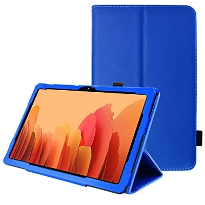Image of TECHGEAR Leather Case for Samsung Galaxy Tab A7 10.4&quot; (SM T500 / T503 T505 T509) Premium PU Slim Folio Stand Smart Cover with Hand Strap, Auto Sleep/Wake [Blue]