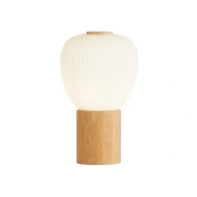 Image of Ella Table Lamp Wood &amp; Opal Ribbed Glass