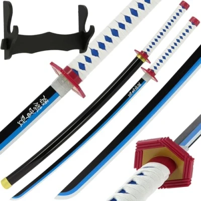Image of Wood Sword Bamboo Bokken Halloween Costplay Costume Demon Anime with Wall Stand 100cm (Giy)