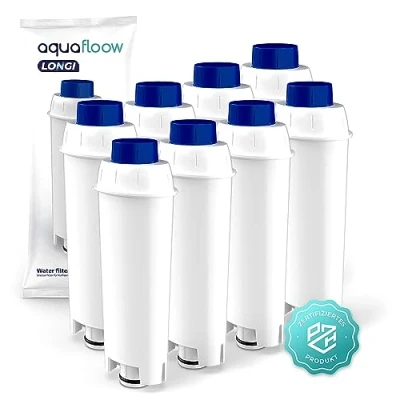 Image of Aquafloow LONGI 8X Water Filter for DeLonghi Coffee Machine Replacement DLSC002, SER3017 &amp; 5513292811 Cartridges Compatible with ECAM, Esam, ETAM Series Care Machines