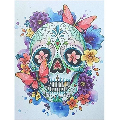 Image of 5D DIY Diamond Painting Art Set Candy Skull Square Crystal Rhinestone Full Drill Adults Kids Cross Stitch Embroidery Kits Mosaic Canvas Wall for Bedroom Home Decor Crafts 25x30cm/10x12in B3148