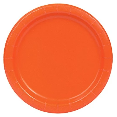 Image of Solid Pumpkin Orange Round Paper Dinner Plates (22cm) 8 Count Sturdy &amp; Elegant for Parties and Events