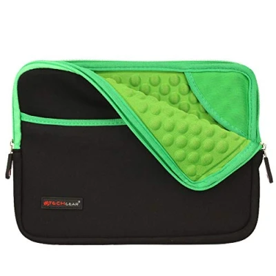 Image of TECHGEAR Pro Sleeve [10] Slim Neoprene Zipped Pocket Pouch Case, Anti Shock Bubble Interior fits iPad 10.9, 10.2, 9.7&quot;, 11, 10.5, Air 4 3 2, 2 GREEN