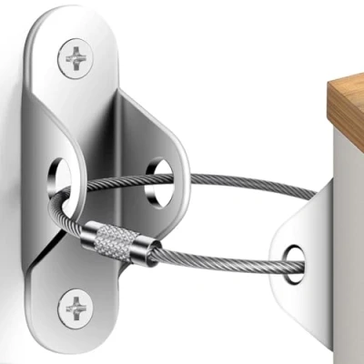 Image of 12 Pack Furniture Anchors for Baby Proofing, Anti Tip Wall Anchors, Secure 400 Pounds Furniture, Bookcase, Dresser to Wall, Earthquake Straps Child Safety, Silver