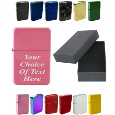 Image of Personalised Engraved Lighter for Birthday, Fathers Day, Anniversary, Choice of Colours With Luxury Gift Box Packaging (Pink)