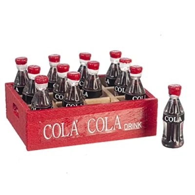 Image of Melody Jane Dolls House Cola Bottles in Red Tray Crate Miniature Shop Store Accessory 1:12