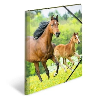 Image of HERMA 7145 Portfolio Folders A3 Animals Horses, Pack of 3, Children&#039;s Corner Folder Made Plastic with Inner Print and Elastic Band, Sturdy Set for Boys Girls