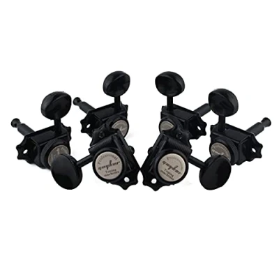 Image of Guyker Guitar Locking Tuners (3L + 3R Handed) Vintage Deluxe Lock String Tuning Key Pegs Machine Heads Replacement Parts for ST TL Style Electric, Folk or Acoustic Guitars Black