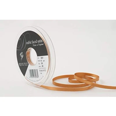 Image of Berisfords Double FACE Poly Satin Ribbon, Old Gold, 5 mm