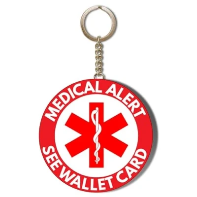 Image of Gift Insanity MEDICAL ALERT RED BACKGROUND SEE WALLET CARD 58mm LONG CHAIN KEYRING