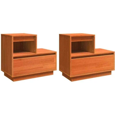 Image of vidaXL Bedside Cabinet 2 pcs Wax brown 60 x 34 51 cm Solid pinewood