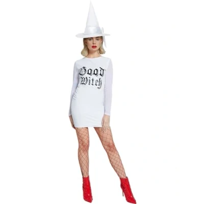 Image of Smiffys Fever Good Witch Costume, White with Dress, Fancy Dress Up Costumes