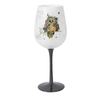 Image of Lesser &amp; Pavey Bug Art Design Fun Animal Colourful Wine Glass Kitten, Highland Cow, Elephant, Owl, Giraffe, Panda, Hedgehog, Sloth or Hare (Otto Owl)