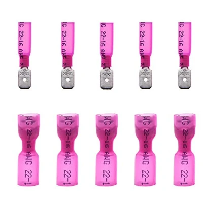 Image of Yosawo 100 pieces Fully Insulated Heat Shrink Spade Connectors Quick Disconnect Female/Male Wire Crimp Terminals 22 16AWG Red (RSGMH)