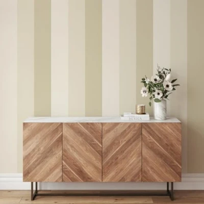 Image of World of Wallpaper Stylish Stripe Free Pattern Match Matte Finish Textured for Living Room/Hallway/Bedroom in Beige/Cream/Natural AF0018