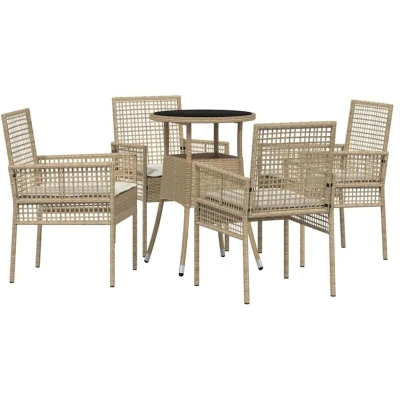 Image of vidaXL 5 Piece Garden Dining Set Beige Poly Rattan