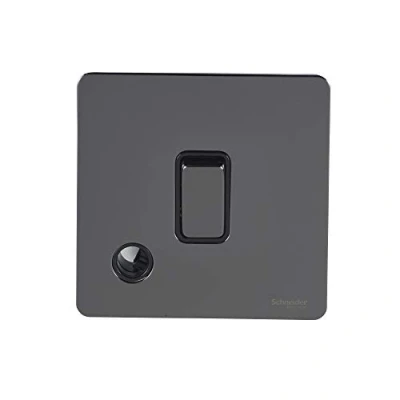Image of Schneider Electric Ultimate Screwless Flat Plate Single Light Switch with Neon Indicator, Double Pole, 20AX, GU2411WPB, Polished Brass White Insert