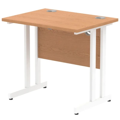 Image of Impulse 800 x 600mm Straight Desk Oak Top White Cantilever Leg