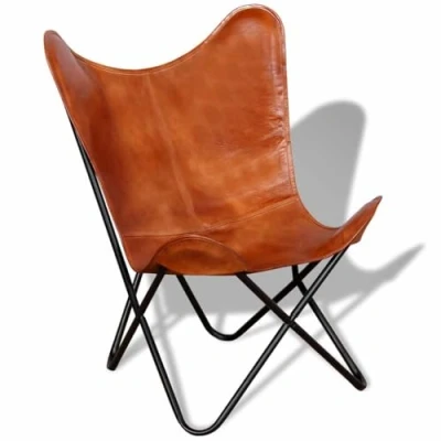 Image of vidaXL Butterfly Chair Armchair Sleeper Leather Home Indoor Living Room Bedroom Furniture Brown Real