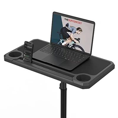 Image of KOM Cycling Indoor Media Display Desk Stand for Perfect displaying Zwift, Trainer Road, and Wahoo Suf Portable Tripod Bike (Stealth Black)