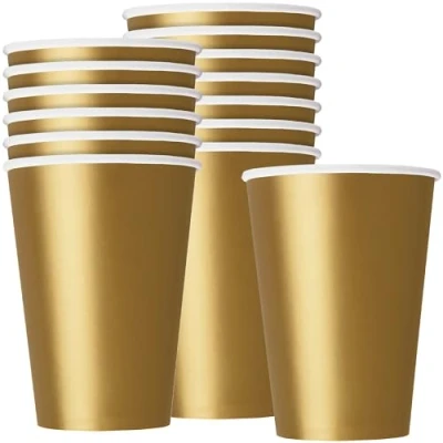 Image of Vibrant Gold Solid Paper Cups (9oz) 14 Count Vibrant, Eco Friendly Disposable Drinkware for Parties and Events