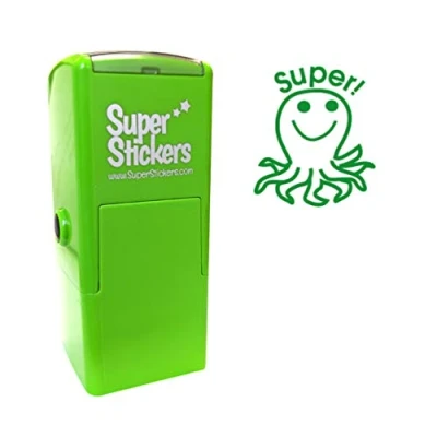 Image of SuperStickers Octopus Pre Inked Stamper. Green with &#039;Super!&#039; Message.