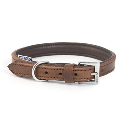 Image of Ancol Heavy Duty Vintage Padded Leather Chestnut Collar Pet Training Accessory 39 48cm, Size 5