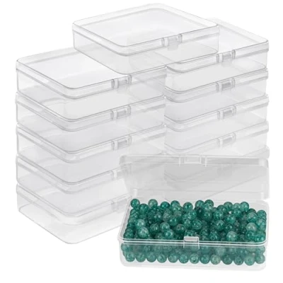 Image of BELLE VOUS Small Plastic Containers with Lids (12 Pack) Clear Storage Boxes Hinged Bead Box for Pills, Beads, Jewellery &amp; Craft Items (Size 3)