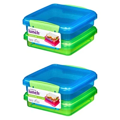 Image of Sistema 450 ml Modern Lunch Box with Clips 4 Pack (Blue, Green)