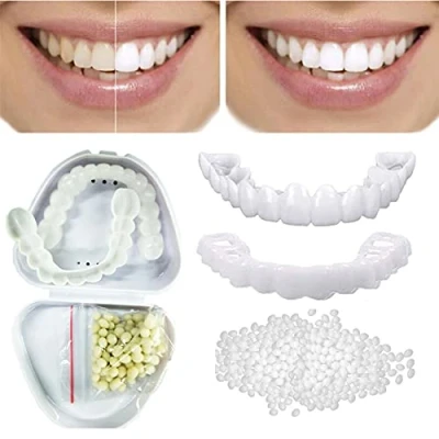 Image of TISTIK Instant Veneers Fake Teeth, Snap on Dentures Upper and Lower False Teeth Silicone Temporary Cosmetic Whitening Kit for Men Women