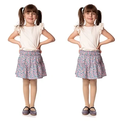 Image of POSE Girls Tights Opaque 40 Denier Plain Microfibre for Kids Colourful Soft White Black School Uniform Ballet Dance Pantyhose 19 Colours and 6 Sizes 128 134, latte, 2 Pack