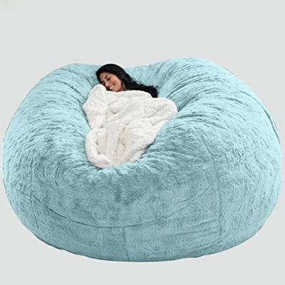 Image of ArtsPavilion Fur Bean Bag Chair for Adult Living Room Furniture Big Round Soft Fluffy Faux BeanBag Lazy Sofa Bed Chairs 208cmx86cm blue