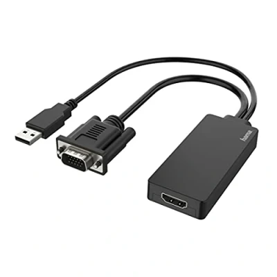 Image of Hama VGA and USB to HDMI Adapter, Full HD 1080p (VGA Male, Female, Adapter for Connecting PC, Laptop, Computer with Monitor, TV or Projector Port, Converter)