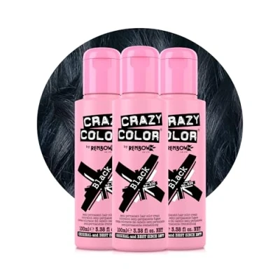 Image of Crazy Color Black Semi Permanent Trio Hair Dye. Highly Pigmented Blue Conditioning &amp; Oil Nourishing Vegan Formula No Bleach or Ammonia 300ml