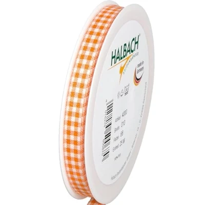 Image of Halbach Seidenbänder Vichy 10mm Orange Check Ribbon for Gift Wrapping, Celebration