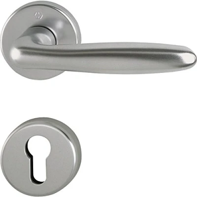 Image of Hoppe Verona Door Handle Set with Rosette PZ Cylinder, Stainless Steel Effect 2950931