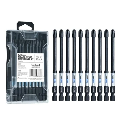 Image of toolant 4 Inch Phillips Bit#3 Magnetic Anti Slip Impact Screwdriver Bits Set,10pcs Insert S2 Steel PH3 Driver Dit Set with CNC Machined Tips for Power Drill