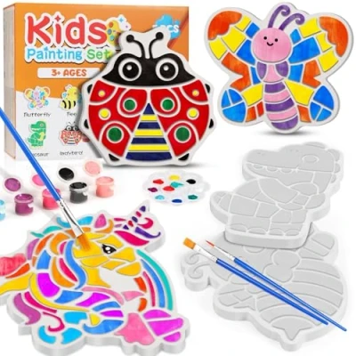Image of COOLJOYA Craft Kits for Kids, Arts and Crafts Kids Age 3 12, Paint Your Own Christmas Decorations Set, Plaster Painting Kit Gift Boys Girls, Unicorn Butterfly Bee Dinosaur Ladybug