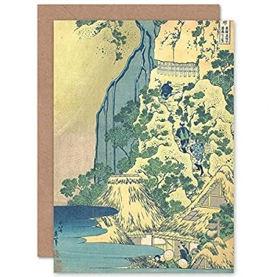 Image of Artery8 Hokusai Kiyotaki Kannon Waterfall Sakanoshita Tokaido Sealed Greeting Card Plus Envelope Blank inside