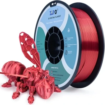 Image of ZIRO PLA Silk Filament 1.75mm, 3D Printer Silky Series 1.75mm 1KG(2.2lbs), Dimensional Accuracy +/ 0.03mm, Red