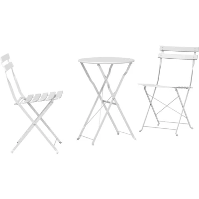 Image of vidaXL 3 Piece Folding Bistro Set White Steel