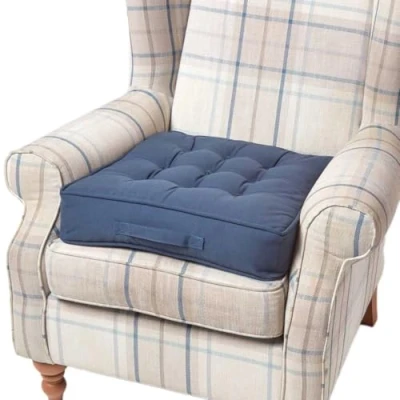 Image of HOMESCAPES Navy Armchair Booster Cushion Large Firm 50 cm Square Seat Pad with Supportive 10 Thick Lift Luxury Soft Touch Cotton Dark Blue For The Elderly, Post Operative and Pregnancy