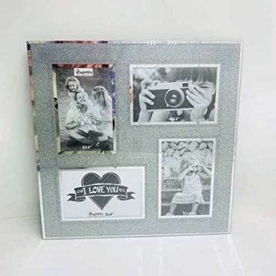 Image of EagleWiz Silver Sparkle Crystal Effect Photo Frame Collage Multi Picture For 4 Photos ideal wedding Gift