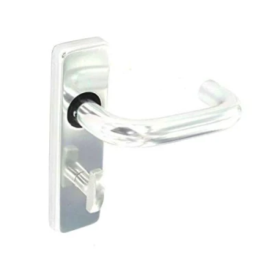 Image of Polished Aluminium Door Handles on Backplate for Latch, Lock and Bathroom Doors (Bathroom)