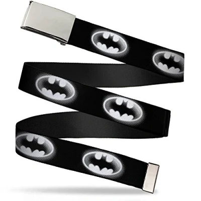 Image of Buckle Down Unisex&#039;s Web Belt Cloudy Bat Signal Black/White, 1.25&quot; Wide Fits up to 42&quot; Pant Size