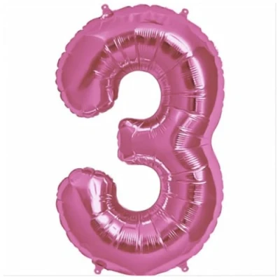 Image of Pink Number 3 Foil Balloon, 101cm